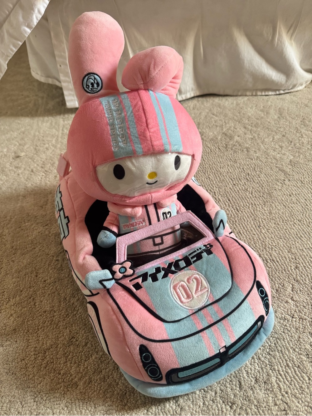Sanrio My Melody Pink and Light Blue Plush Race Car with Driver